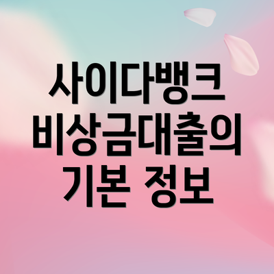 사이다뱅크 비상금대출의 기본 정보
