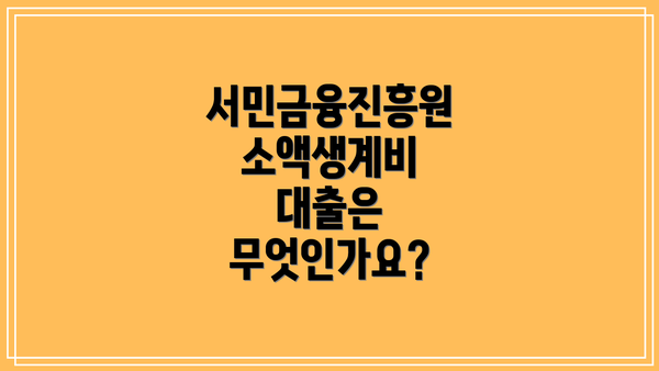 서민금융진흥원 소액생계비 대출은 무엇인가요?