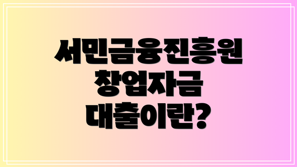 서민금융진흥원 창업자금 대출이란?