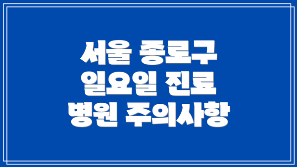 서울 종로구 일요일 진료 병원 주의사항