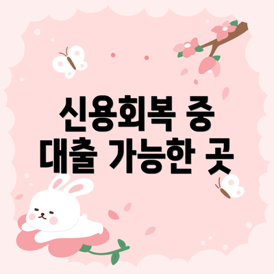 신용회복 중 대출 가능한 곳