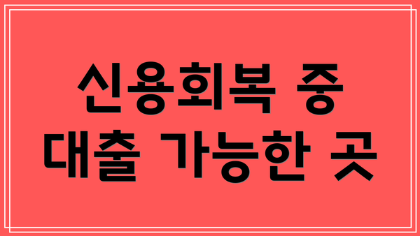 신용회복 중 대출 가능한 곳