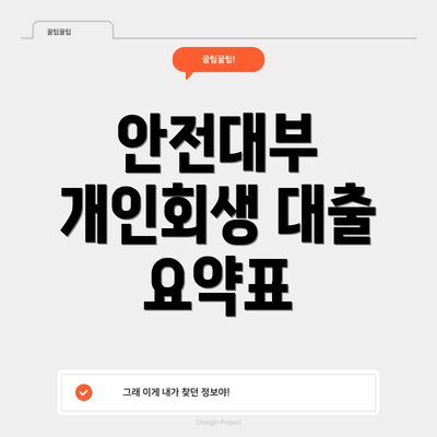 안전대부 개인회생 대출 요약표