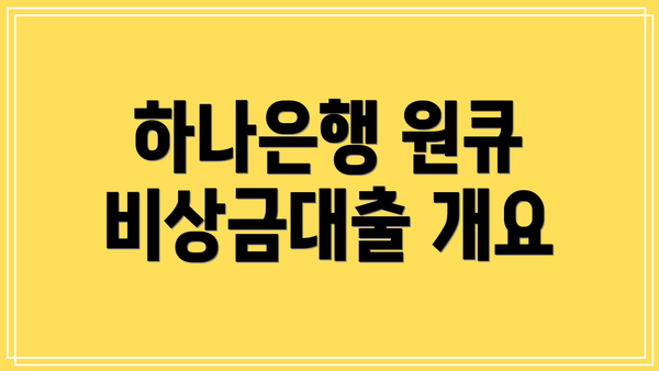 하나은행 원큐 비상금대출 개요