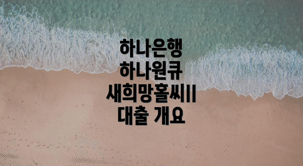 하나은행 하나원큐 새희망홀씨II 대출 개요