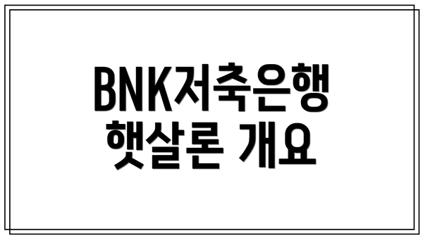 BNK저축은행 햇살론 개요