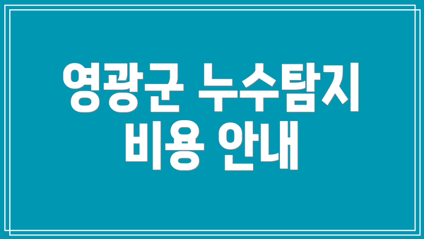영광군 누수탐지 비용 안내