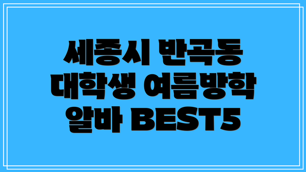 세종시 반곡동 대학생 여름방학 알바 BEST5